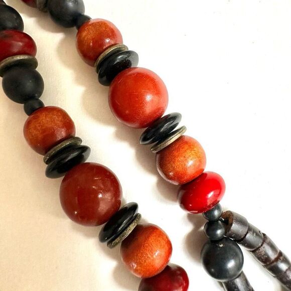VINTAGE CAROL DAUPLAISE MULTI strand  WOOD & SHELL BEAD NECKLACE - Picture 4 of 11